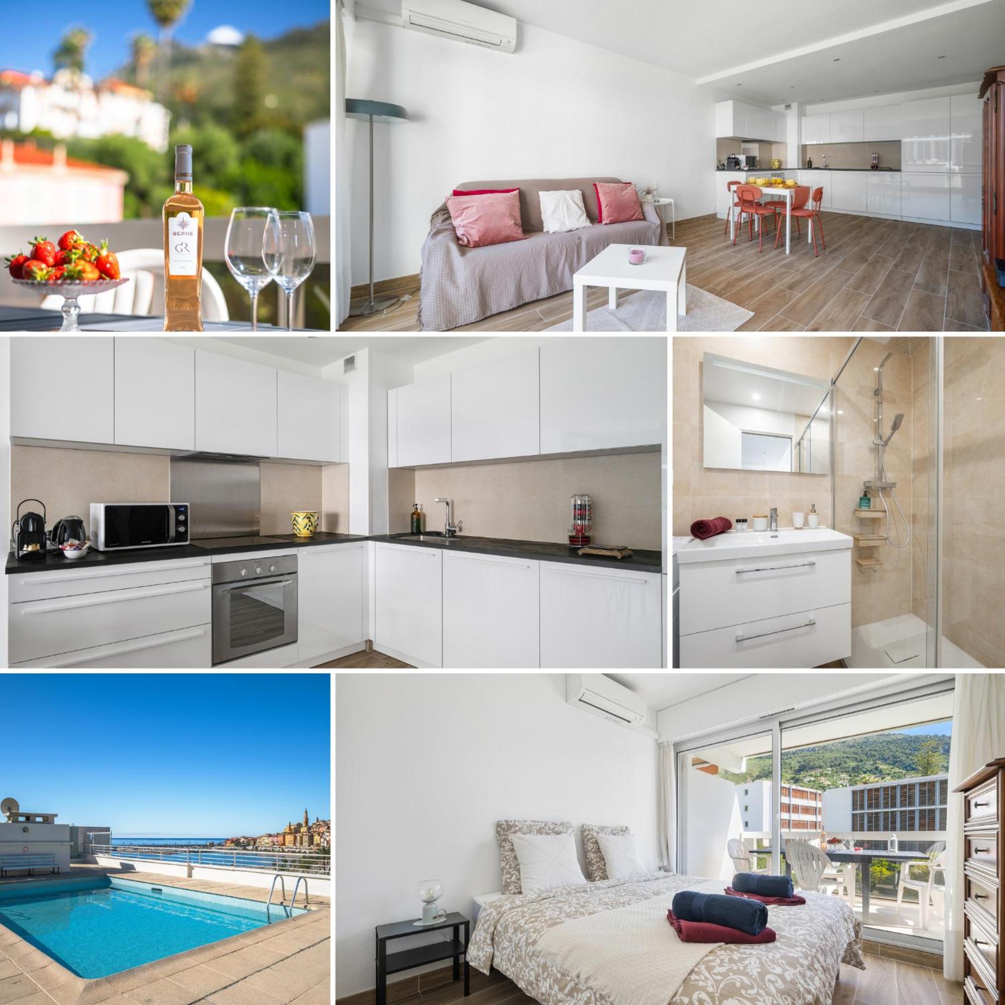 Le Rocamare - Piscine Toit Terrasse - Parking Prive - Terrasse Lägenhet Menton Exteriör bild